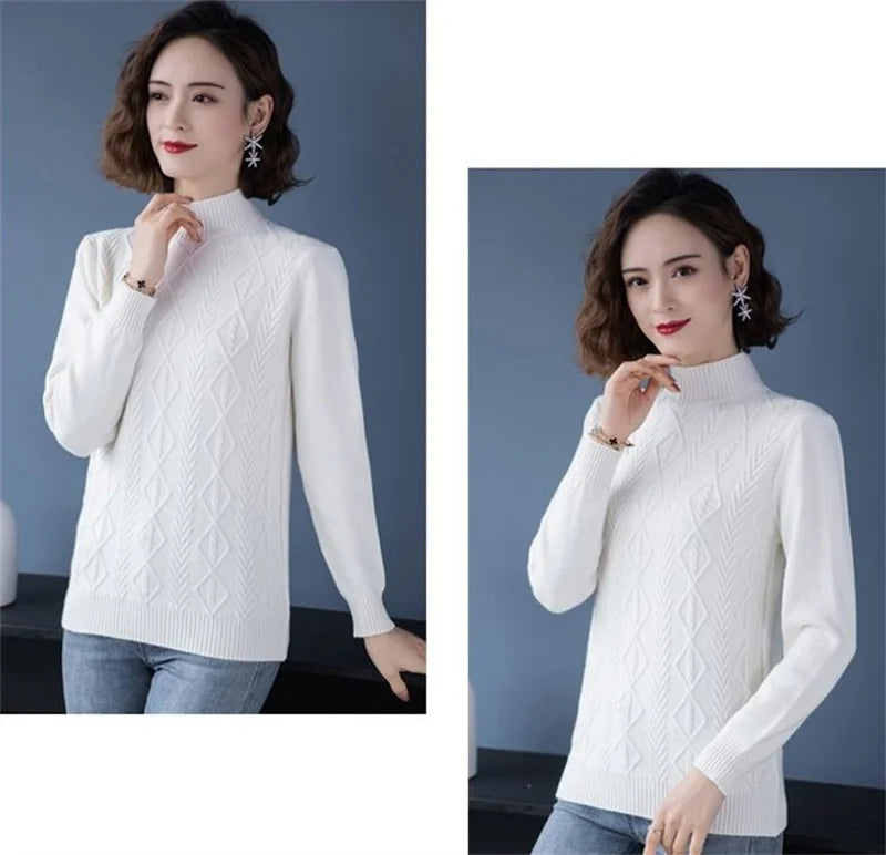 Fashion Women Turtleneck Sweater Autumn Winter Long Sleeve Pullovers Office Ladies Clothing Soft Knitted Jumpers  Pull Female