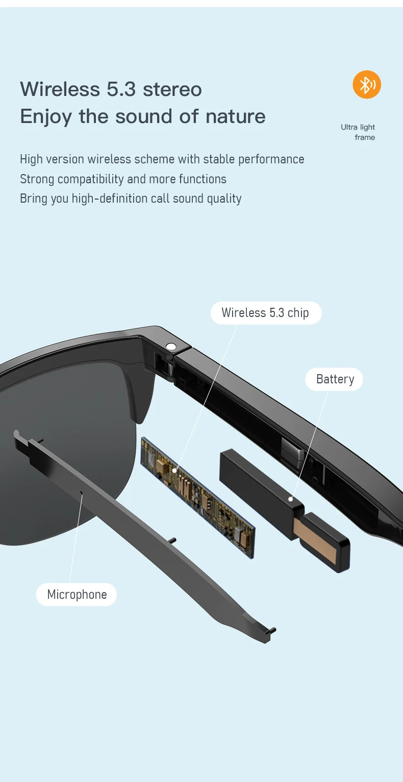 F Series Fone Ouvido Bluetooth Lenses Man Water Proof Smartglass Stereo Connected Bezel Smartglasses Polarized Men's Sunglasses