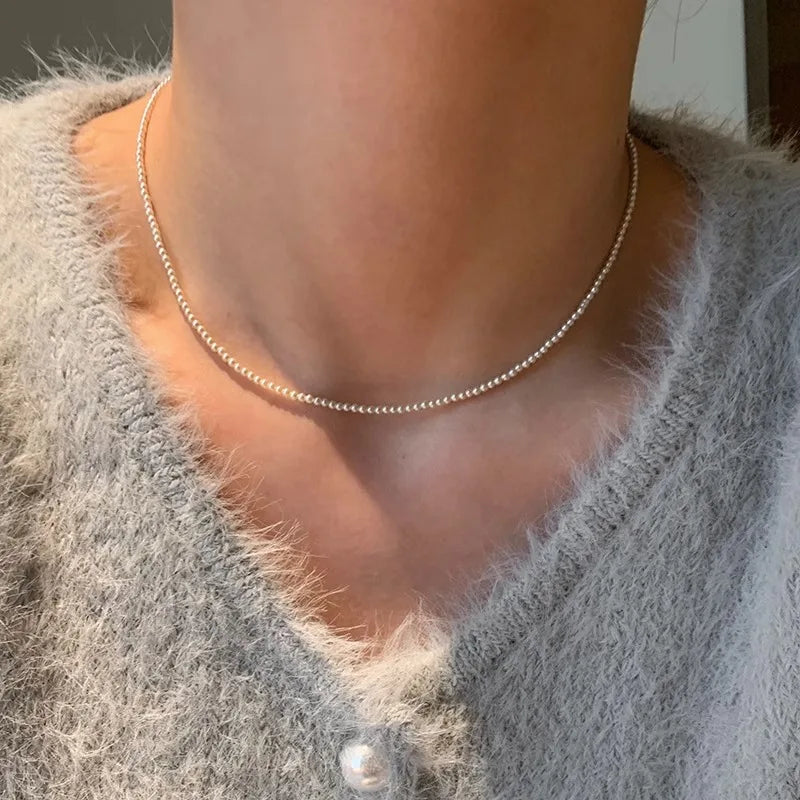 2024 New Fine Round Flawless Glass Pearl Necklace Women's Top Quality Thin Clavicle Chain Small Beads Daily Wear Jewelry