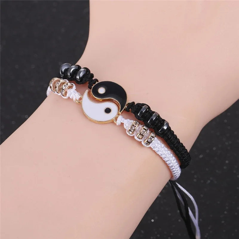 Fashion Couple Bracelets Tai Chi Yin Yang Hand-Woven Stitching Alloy Pendant Adjustable Rope Bracelets For Women Party Jewelry