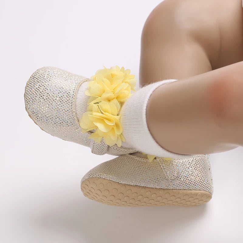 0-18M Girls' Baby Shoes Fashionable Classic Gold Theme Princess Shoes Soft Sole Comfortable Baby Walking Shoes