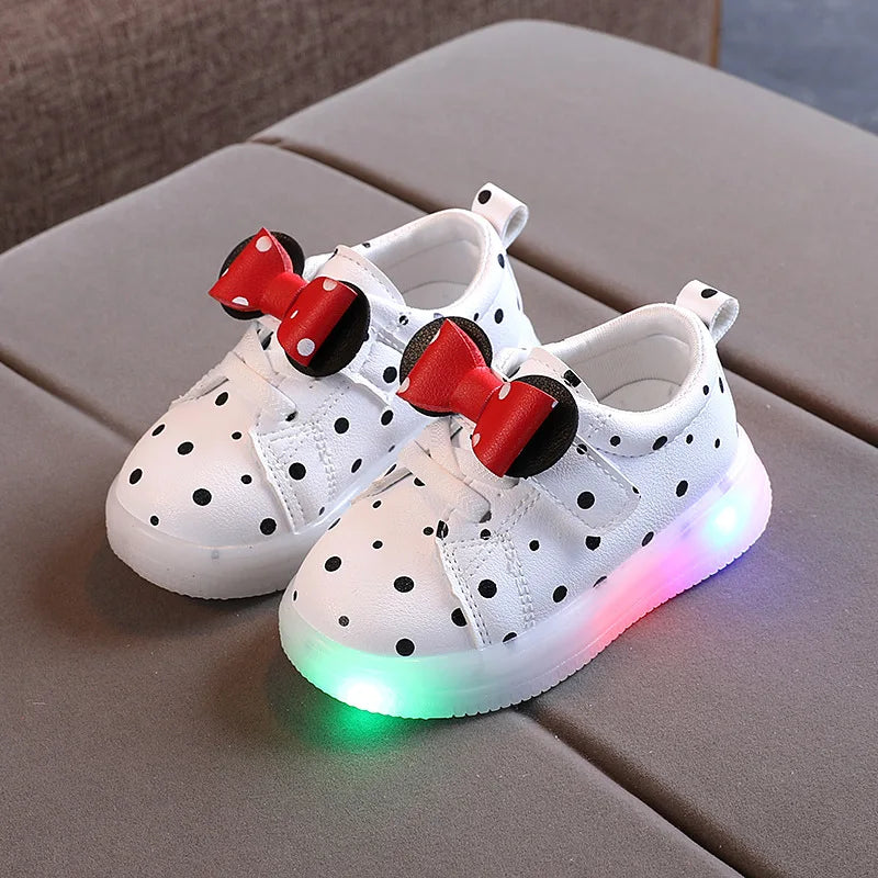 Zapatillas Kid LED Luminescent Shoes 2024 SummerNew Girl Bow Casual Shoe Lightweight Sport Shoe Breathable Tennis Shoes Kid Shoe