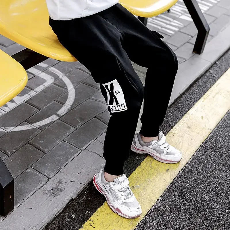 2024 Autumn Boys Pants Letter Print Cotton Sweatpants Casual Korean Cargo Pants Fashion Teenage Kids Sport Multi-pocket Pants