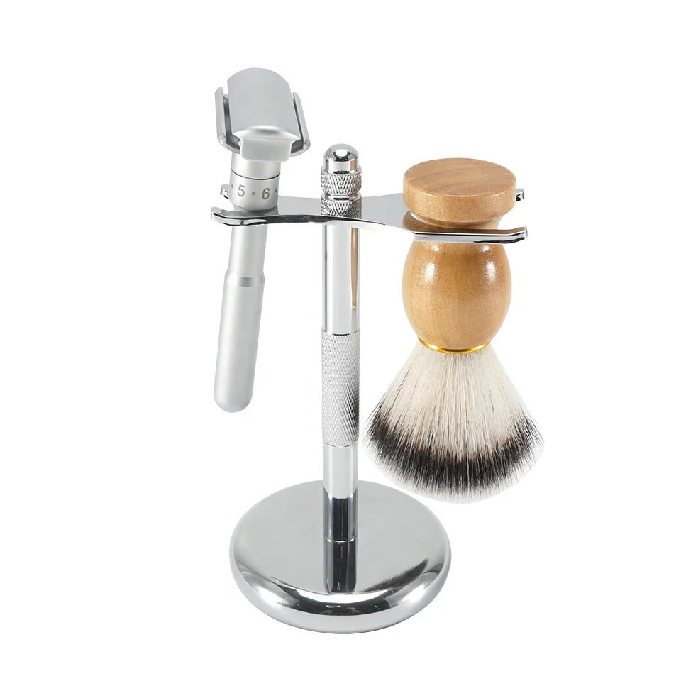 Razor Holder Brush Stand Stainless Steel Handle Shaving Quality Holder Razor Brush Set for Men Shave Tool Non-slip Base