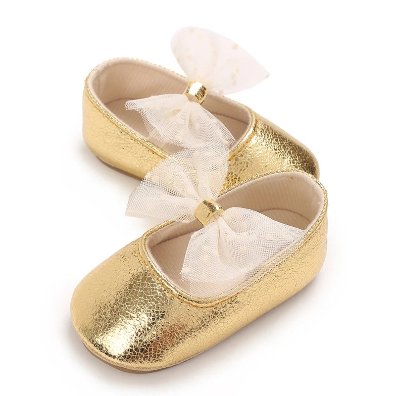 0-18M Girls' Baby Shoes Fashionable Classic Gold Theme Princess Shoes Soft Sole Comfortable Baby Walking Shoes