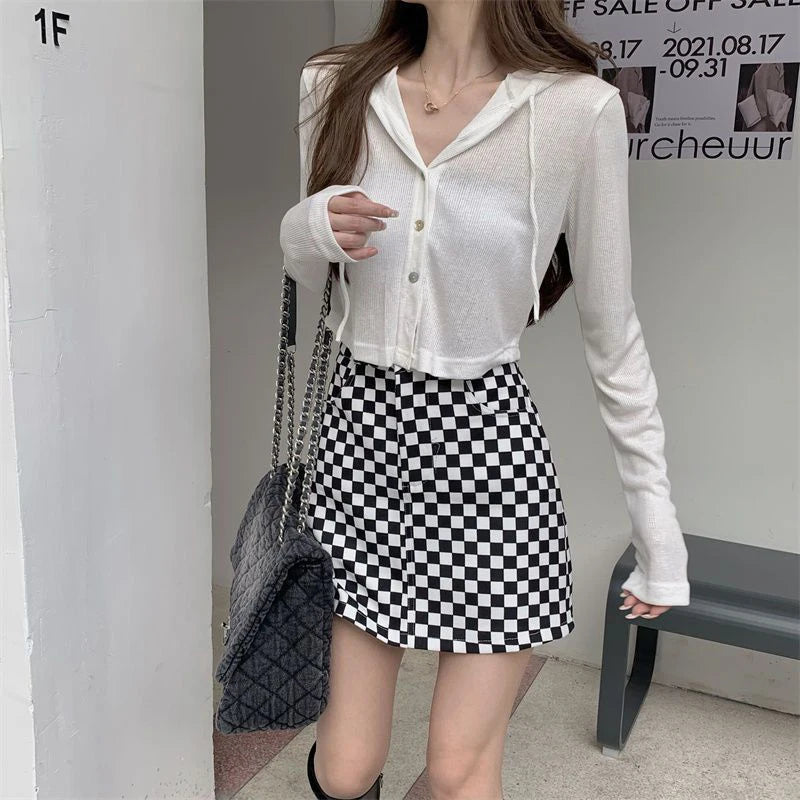 Fall Women Knitted Hooded Cardigan Korean Loose Streetwear Single Breasted Crop Tops Woman Solid Long Sleeve Knitwear