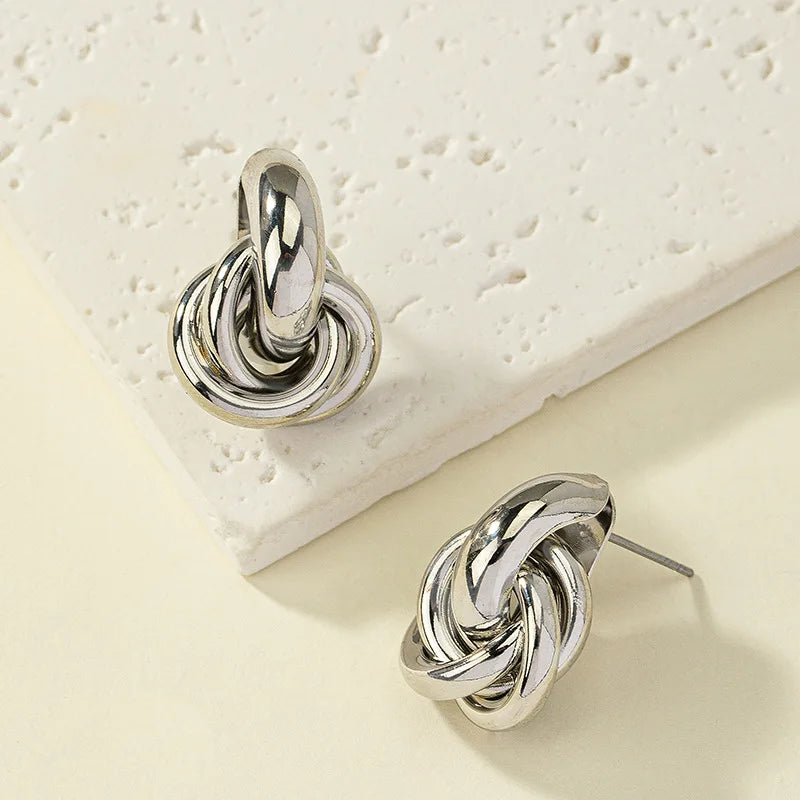 Gold SIlver Color Knot Hoop Earring For Women Shiny Plating Trendy Earring Stud Cute Daily Wear Jewelry