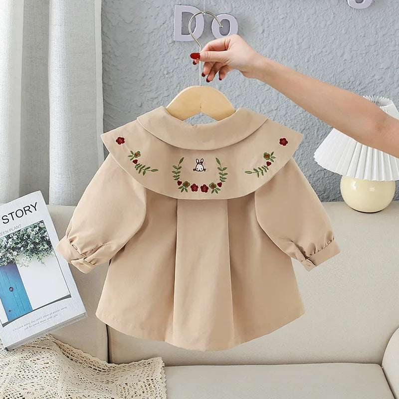 Spring Girl Long-sleeved Embroidered Coat Baby Infant Kids Children Windbreaker Contracted Leisure