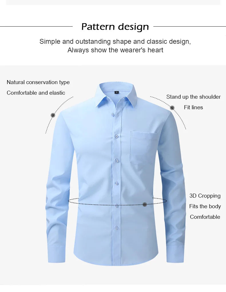 Orange Mens Dress Shirts 2023 Autumn New Regular Fit Stretch Shirt Men Long Sleeve Wrinkle-Free Easy Care Shirt Male Chemise Him