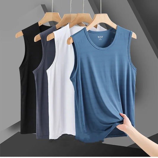 Summer ultra-thin and breathable sports quick drying top, running fitness sleeveless T-shirt, ice silk elastic men's tank top