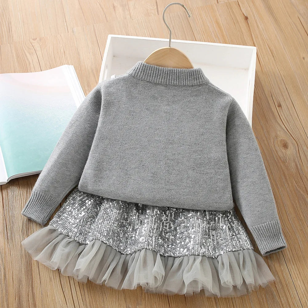 The new Liu Su Western Girl Sweater Set Gray Knitted Sweet Spring Girl Sweaters Cassacar Top+Sequenant Skirt Two -piece Set