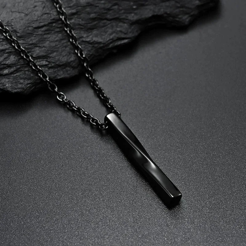 Black Rectangle Pendant Necklace Men Trendy Gothic Stainless Steel Chain Women Necklace Fashion Jewelry Gift