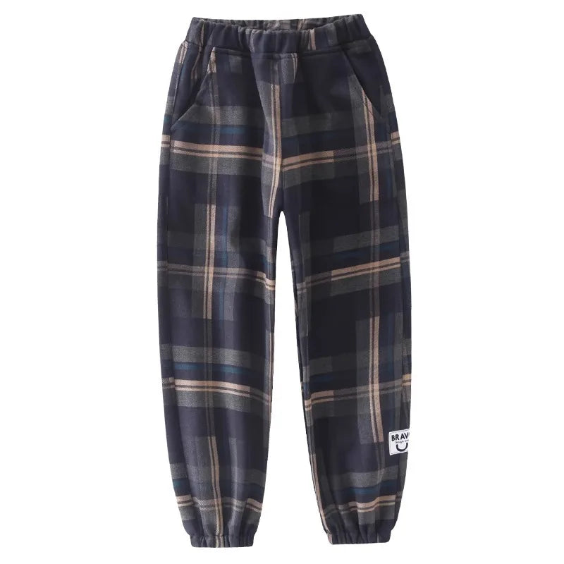 2024 Fashion Boys Cotton Plaid Pants Spring Autumn Toddler Casual Kids Loose Trousers Sweatpants for Teenage Children Clothes