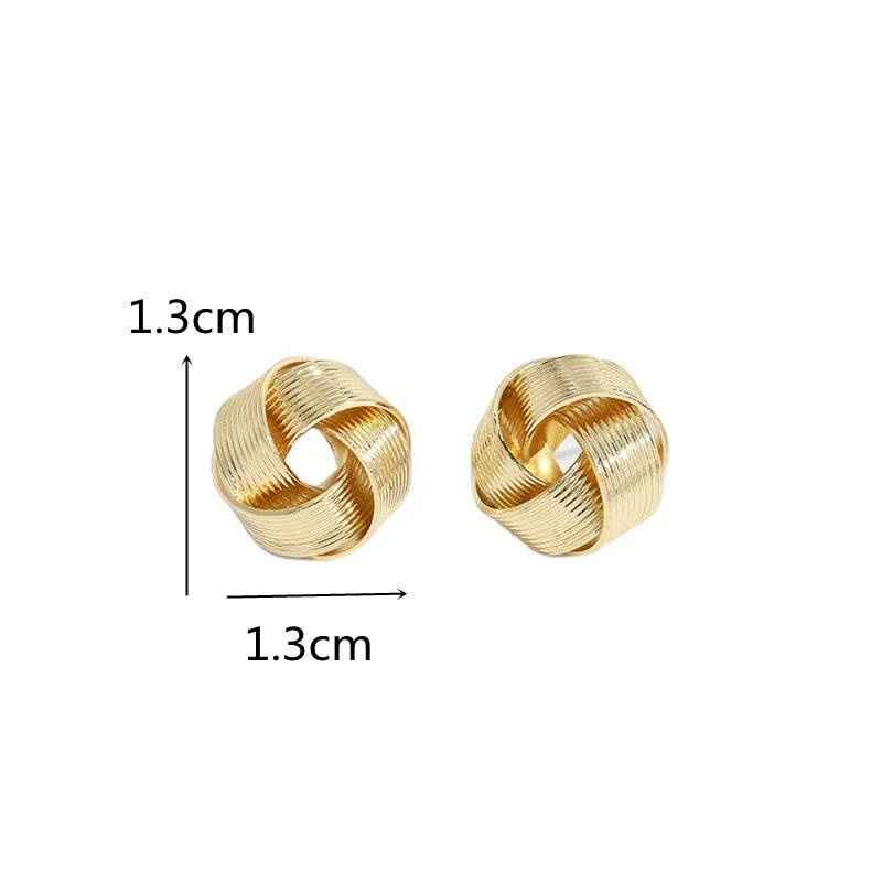 Glossy Twisted Flower Metal Stud Earrings Female Gold Color Personality Creative Fashion Windmill Button Small Ear Jewelry