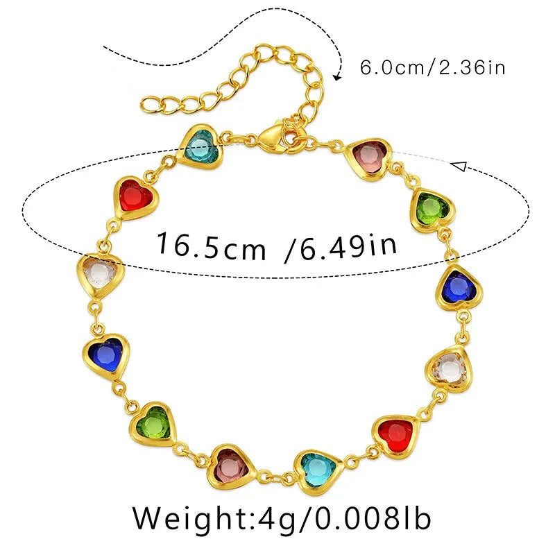 Summer Creative Fashion Heart Shape Crystal Bead Gold-color Bracelet With Love For Women Girl Birthday Party Jewelry Gift