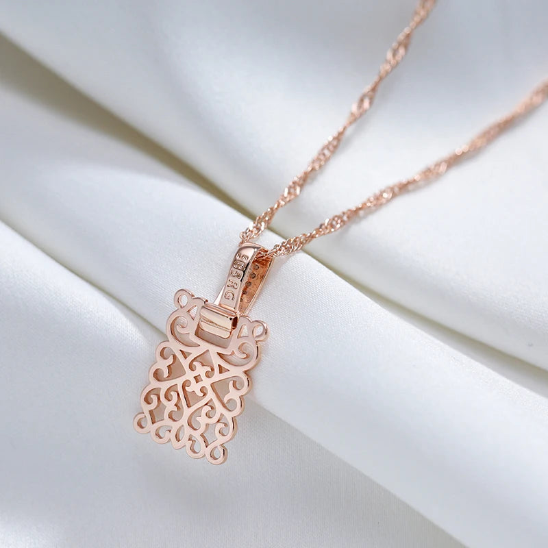 Kienl Hot 585 Rose Gold Square Long Pendant Necklace for Women Vintage Natural Zircon Glossy Metal Necklace Trend Daily Jewelry