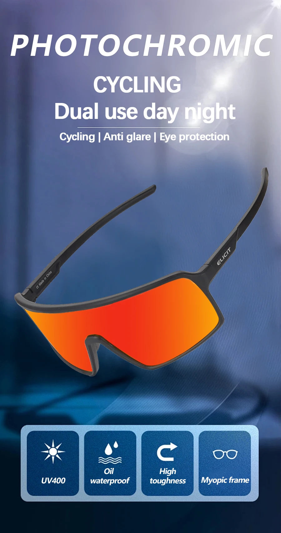 Photochromic Cycling Glasses Sunglasses Men Women Mountain Bike Road Eyewear UV400 Bicycle Riding Outdoor Sports Hiking Goggles