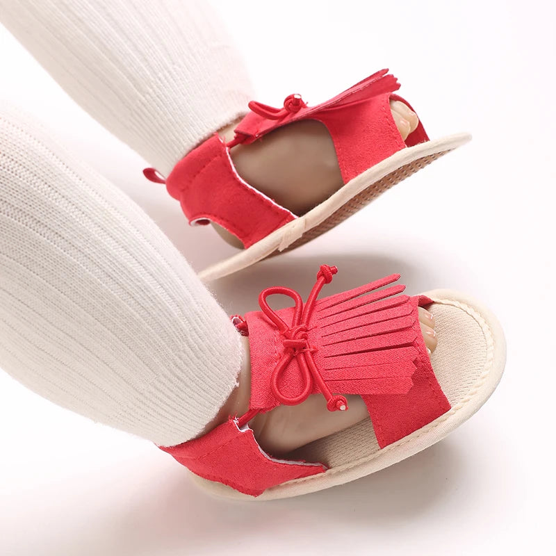 Summer baby girl sandals red festive and cute flower baby shoes soft rubber soles comfortable and casual baby walking shoes