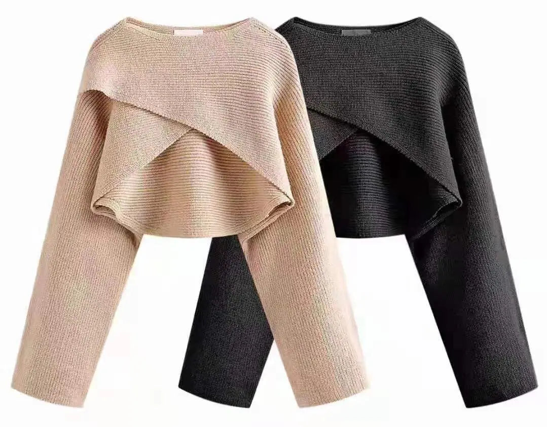 Winter Knitted Cropped Cross Irregular Streetwear Sweater Y2K Tops Women Sweater Autumn Long Sleeve Pullovers Sweater Pull 22933