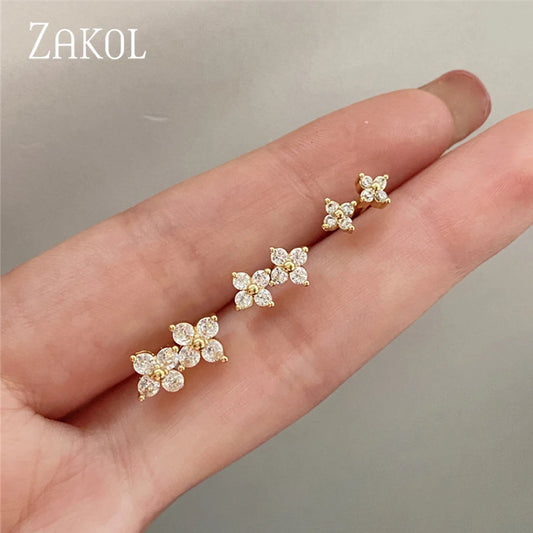 ZAKOL Fashion Small Flower Stud Earrings Minimalist Gold Color Ear Bone Ear Accessories For Women Girls