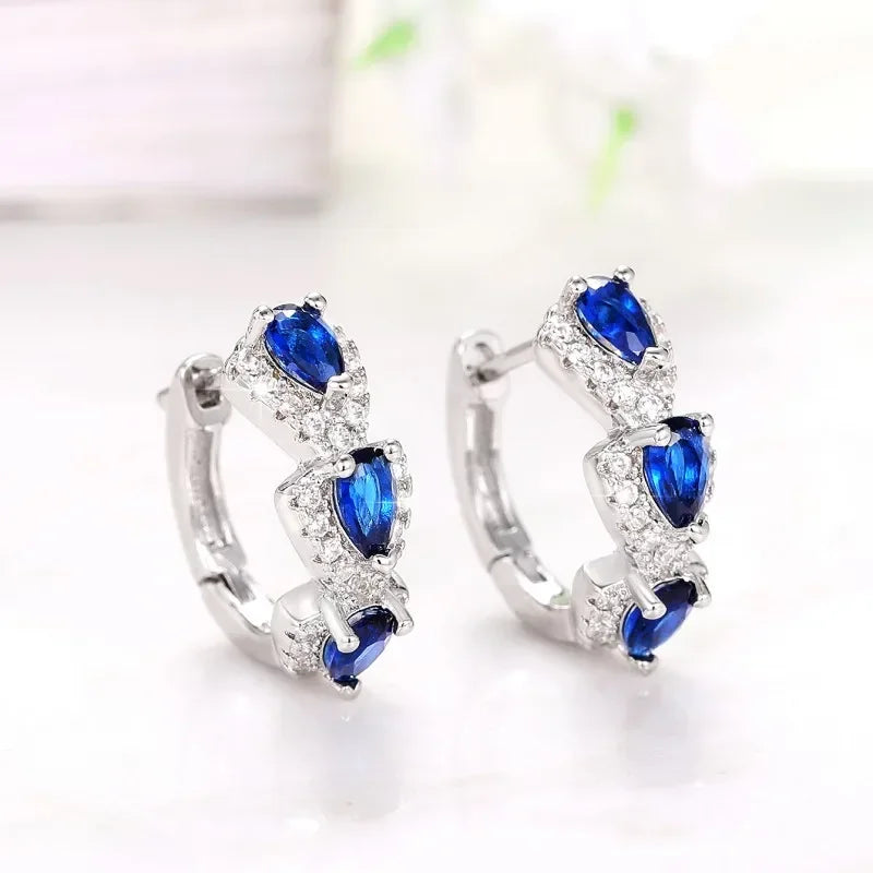 2024 Luxury Trendy Green Cubic Zirconia Hoop Earrings Wedding Party Elegant Accessories for Women Anniversary Gift New Jewelry