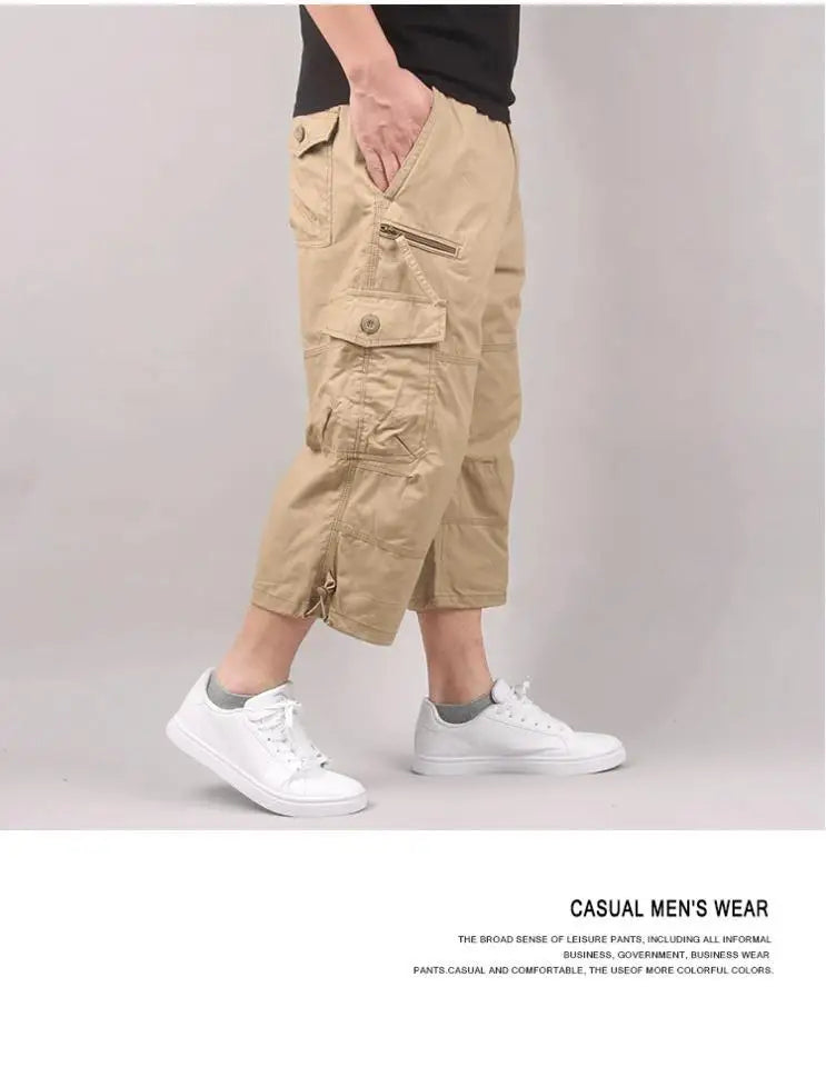 Men's Cargo Shorts Summer Loose Casual Pants Elastic Waist Large Size Outdoor Jogging Sweatpants Trend Multi Pockets