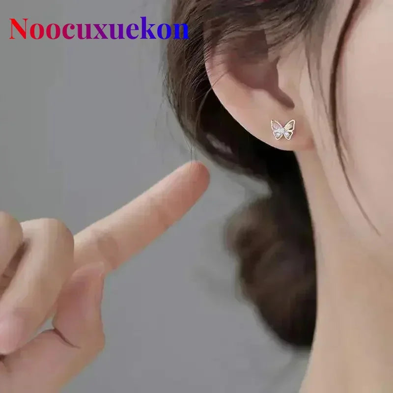 2Pcs/Korean 925 Silver Needles Tragus Piercing Helix Butterfly Earrings for Women Trendy Cute Stud Earring 2023 Jewelry Gifts