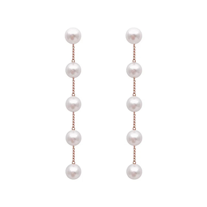 Trend Simulation Pearl Long Earring For Women Fashion Korean Crystal Rhinestone Chain Drop Earrings Bridal Wedding Party Jewelry