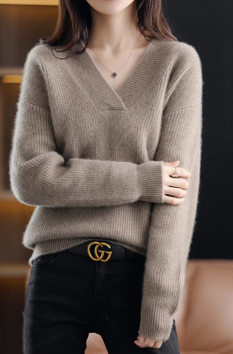 V-Neck Autumn Winter Sweater pullovers Women 2024 loose thick cashmere Sweater Pullover women oversize sweater jumper