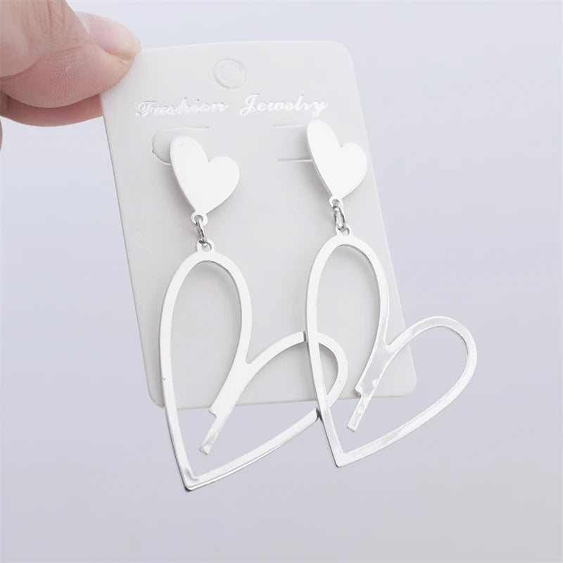 2024 New Trendy Heart Pendants Women's Hanging Earrings Double-layers Love Heart Dangle Earrings Lovely Bohemian Ear Jewelry