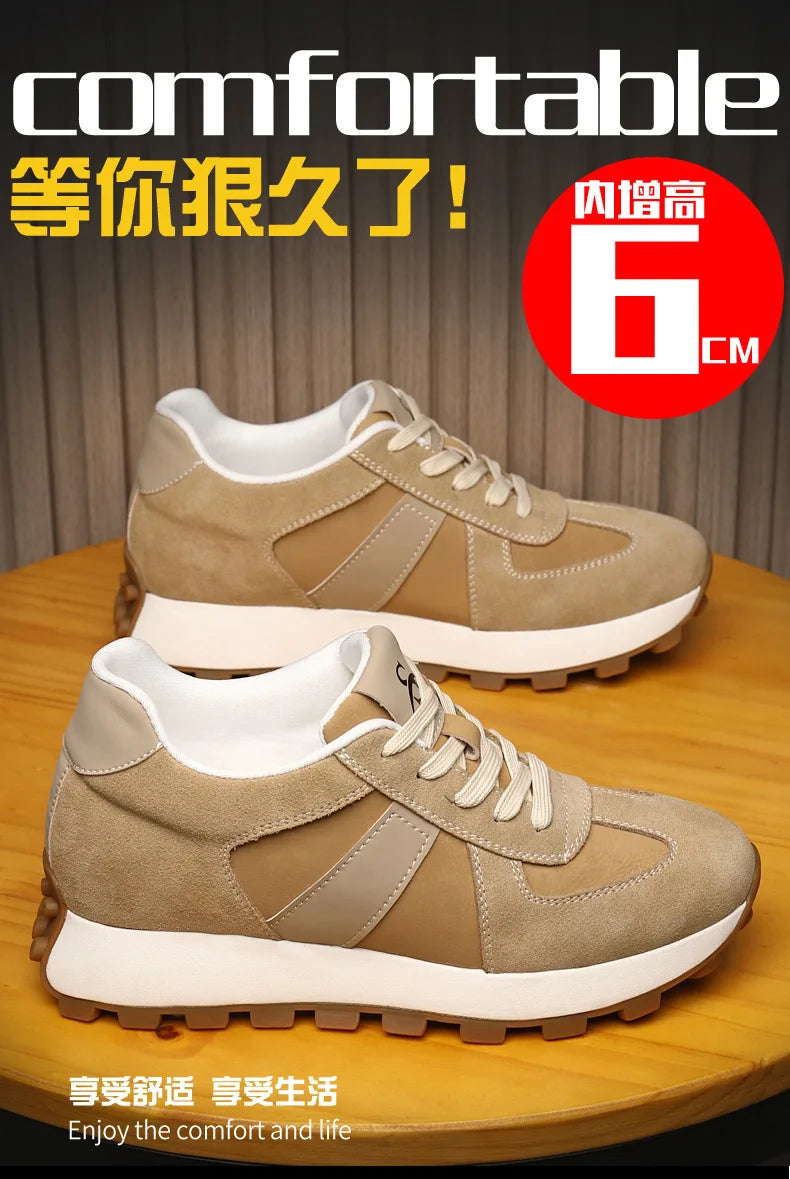 Genuine Leather Men Sneakers Elevator Shoes Hidden Height Increasing Shoes Men 8 6CM Sports Casual Flat Oxfords Man Heightening