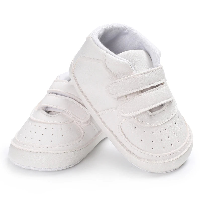 Spring and Autumn Baby Shoes Fashion Classic White PU High Top Sports Shoes Soft Sole Comfortable Casual Walking Shoes