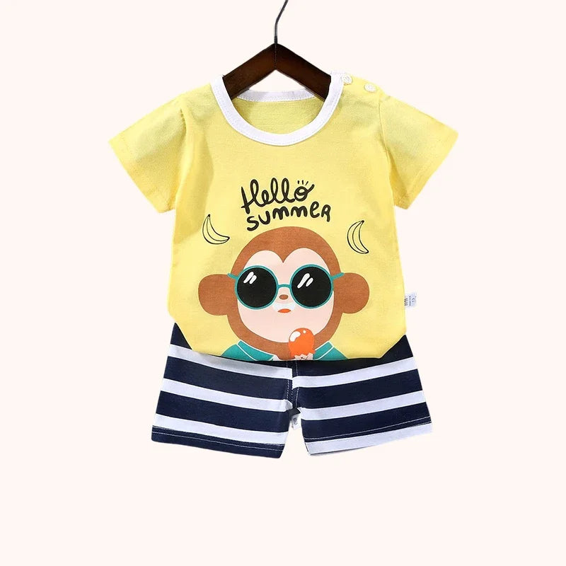 2PCS mother Kids Clothes Children's Sets Boys Girl T-shirt Shorts Summer Cotton Short sleeve Baby Children Clothing Toddler Suit