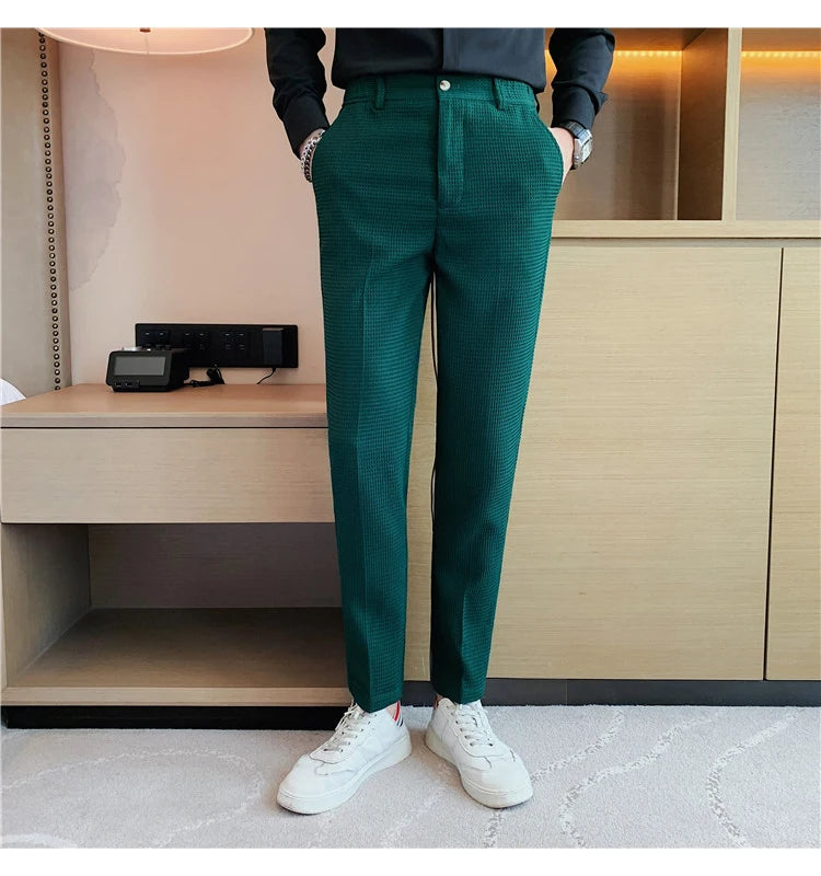 Suit Pants Autumn Winter Fashion Waffle Dress Pants For Men Clothing Business Casual Slim Fit Men's Formal Trousers High Quality