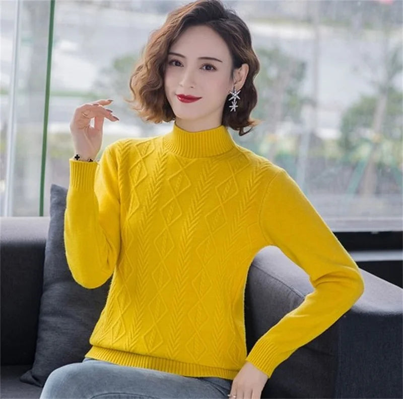 Fashion Women Turtleneck Sweater Autumn Winter Long Sleeve Pullovers Office Ladies Clothing Soft Knitted Jumpers  Pull Female