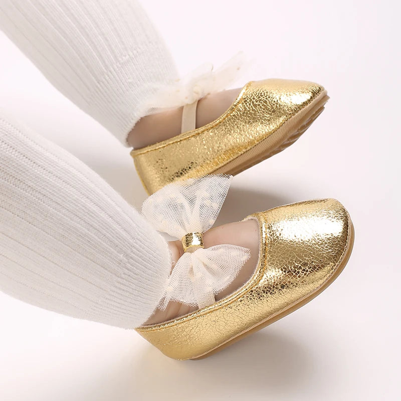 0-18M Girls' Baby Shoes Fashionable Classic Gold Theme Princess Shoes Soft Sole Comfortable Baby Walking Shoes