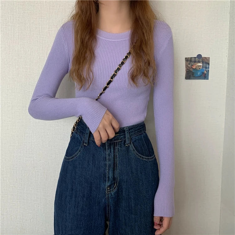 2024 New Women Sweater Autumn Winter Long Sleeve Pullover Basic Top Fashion O-neck Elastic Female Winter Solid Knitted Jumper