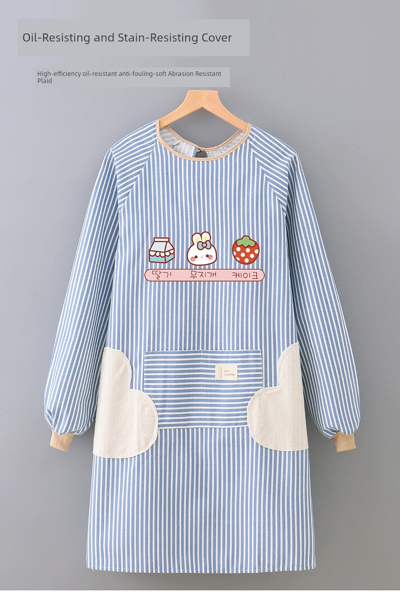 Household Summer Thin Internet Celebrity Cotton and Linen Long Sleeve Apron