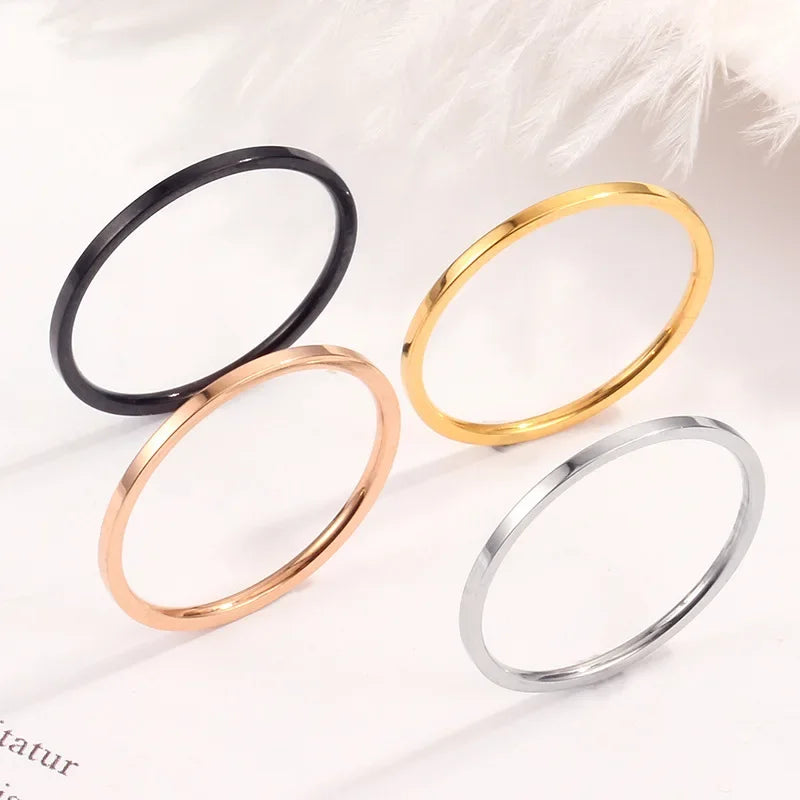 New Fashion 1mm Stainless Steel Thin Finger Ring Fashion Women Girls Charm Jewelry Wedding Ring Wholesale