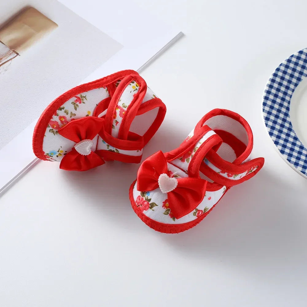 Spring New Princess Shoes 0-1 Year Old Baby Single Shoes Cute Bow Soft Soled Newborn Baby Walking Shoes