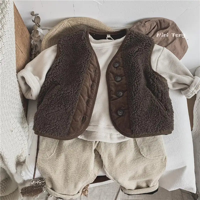 Winter Plush Warm Kids Pants 2024 Korea Style Children's Clothing Corduroy Plush Thick Warm Casual Pants for Boys Girls