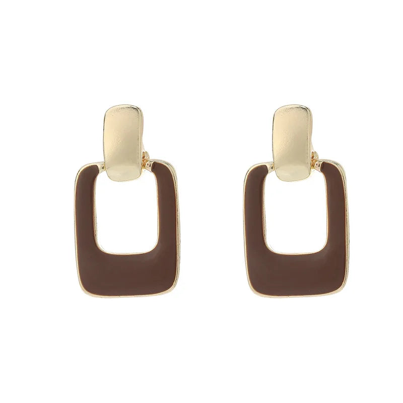 Vintage Big Brown Hollow Out Square Drop Earrings for Women Wedding Party Classic Jewelry Geometry Metal Earrings