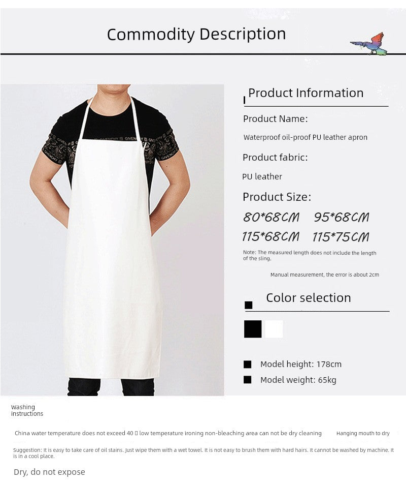 Pu Waterproof Dining Canteen Special White Kitchen Apron