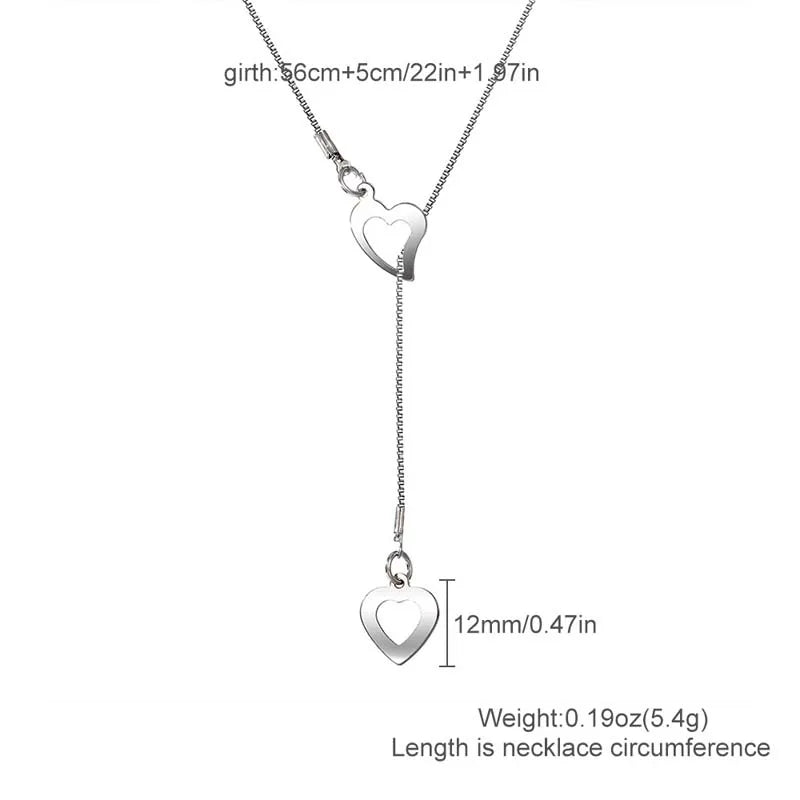 Fashion Double Love Heart Necklaces for Women Simple Sliver Color Personality Long Tassel Necklace Party Jewellery Gifts