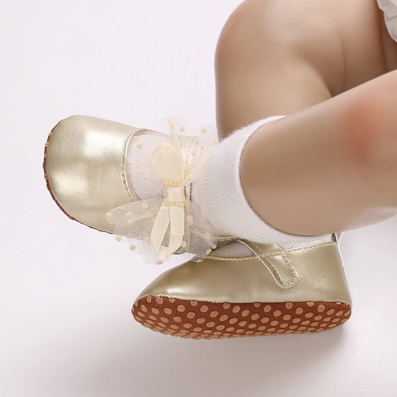 0-18M Girls' Baby Shoes Fashionable Classic Gold Theme Princess Shoes Soft Sole Comfortable Baby Walking Shoes