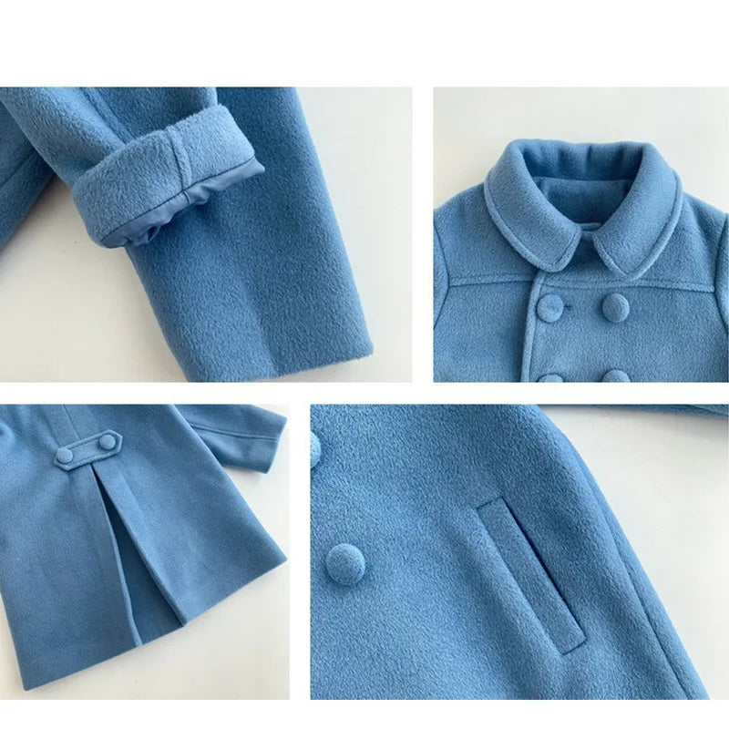 1-7 Years Girls Wool Coats New Fashion Korean Version Long Kids Jacket Spring Autumn Double Breasted Children Outerwear Clothing