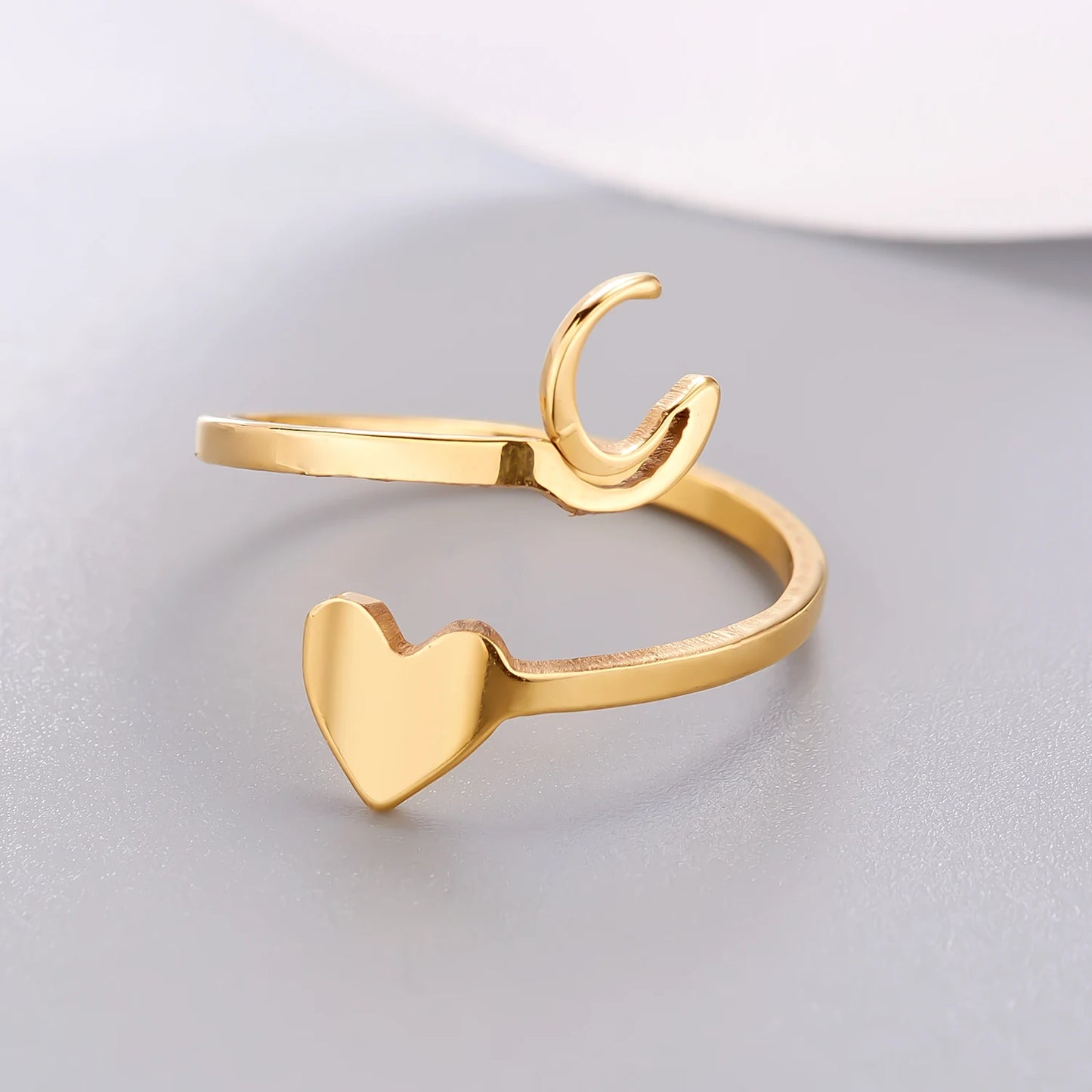 Simple Romantic Heart and Letter Rings A-Z 26  Alphabet Initials Ring For Women Opening Finger Ring Party Jewelry Birthday Gift