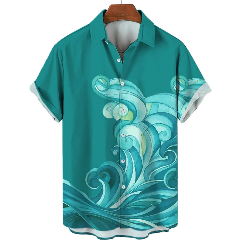 Japanese Sea Ocean Wave Graphic Shirt Men Kids 3D Print Vintage  Hawaiian Beach Shirts Short Sleeve Women Lapel Tops Clothing