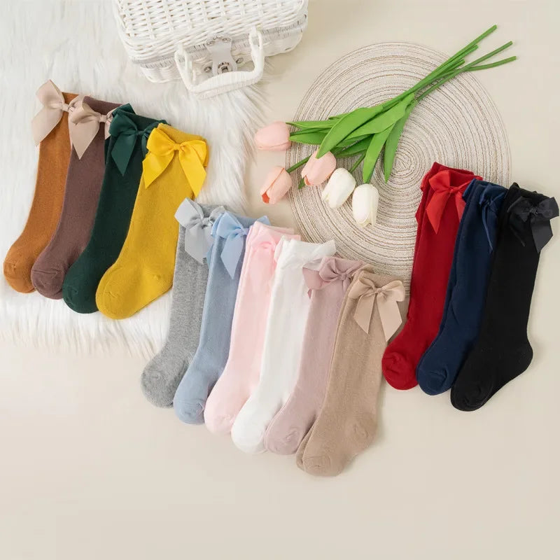 New Brand Baby Toddlers Socks Autumn Winter Children Girls Knee High Long Sock Cotton Big Bow Spanish Style Kids Floor Socks