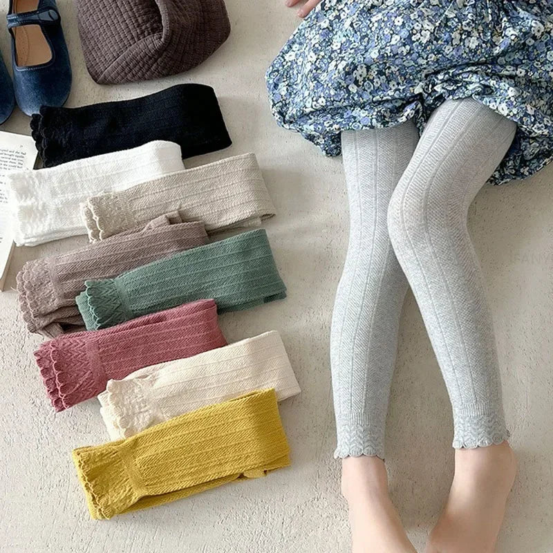 Spring Autumn Baby Pants Newborn Girl Trousers Soild Lace Ruffle Cotton Student Uniform Legging Kids Children Leggings 1-12Years